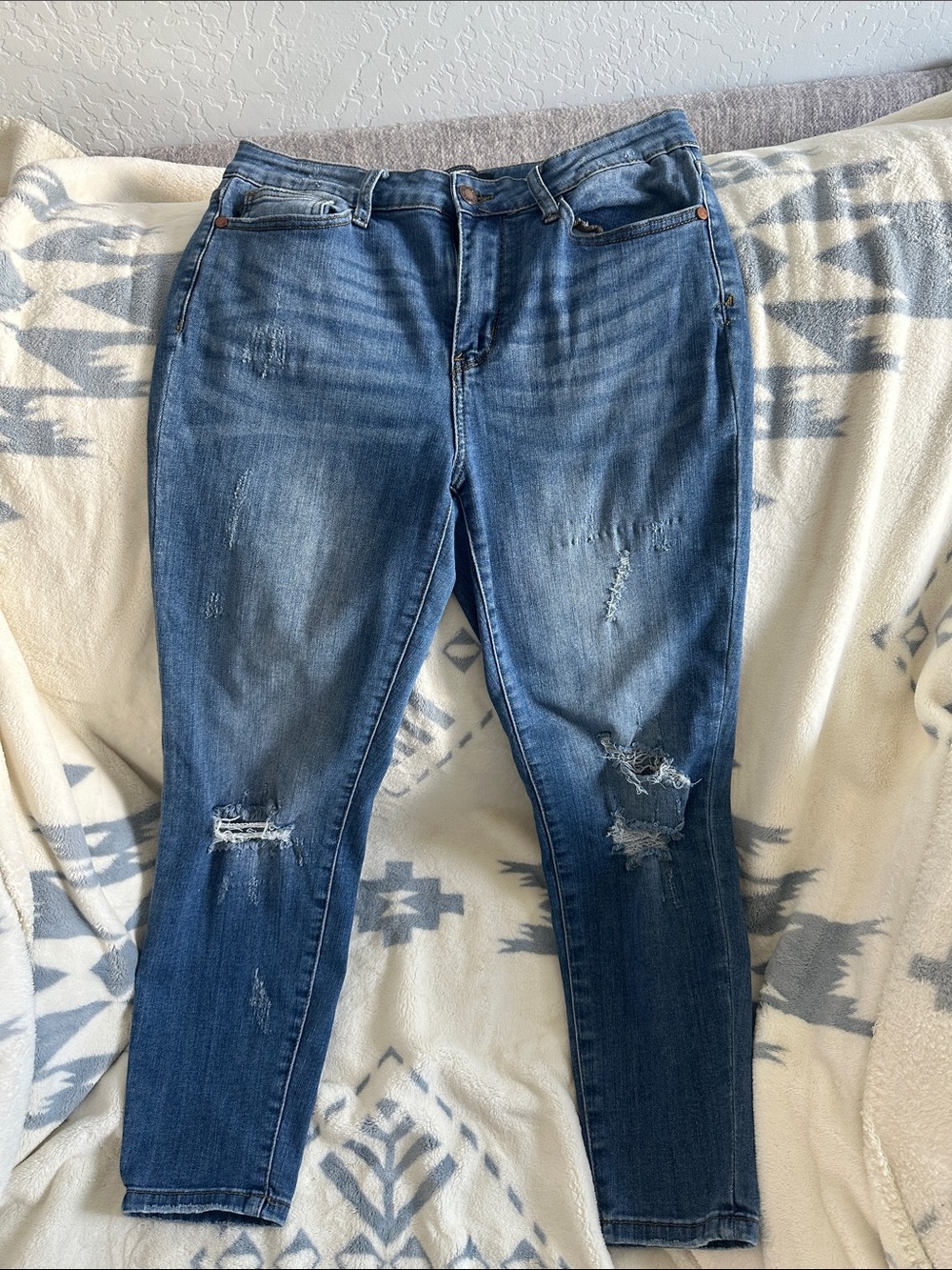 Judy Blue Mid-Wash Distressed Skinny Jeans